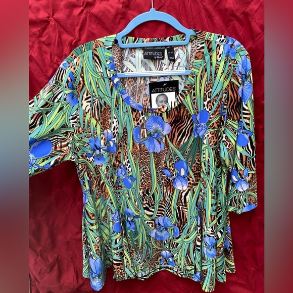 Attitudes by Renee Animal Iris Print Liquid Knit Tunic Blouse - Picture 5 of 5